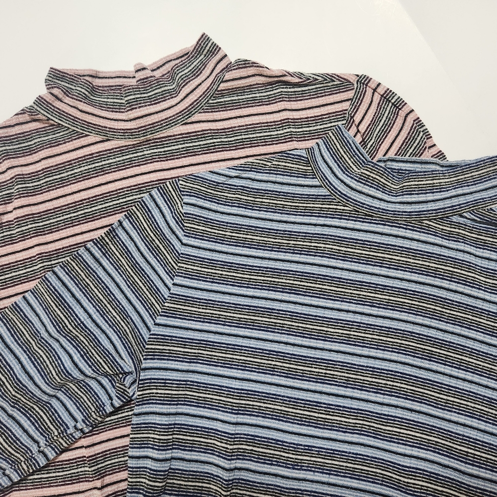 Pair of Striped Mock Neck Tops - Blue & Pink